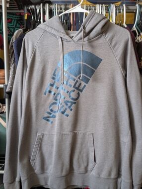 The North Face Women's Grey Pullover Hoodie with Blue Logo